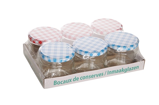[56000137] C&T SET 6P POTS A CONFITURE 330 ML A/COUVERCLE VICHY ROUGE & BLEU