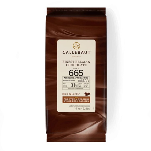 [03070353] CALLEBAUT 665NV-554 MELKCHOCOLADE MET LICHTE KLEUR  IN CALLETS KARTON VAN 2 ZAKKEN X 10KG=KG