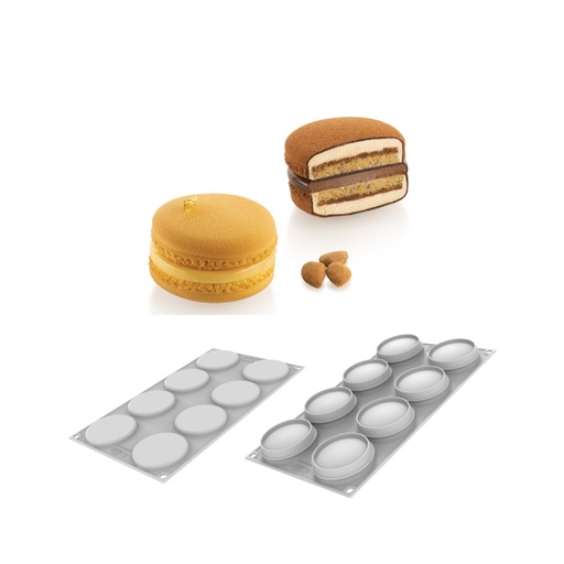[51661579] SILIKOMART SET 2 MOULES SILICONE MACARON 110 Ø6,5CM H4CM & H1,7CM VOL 110ML