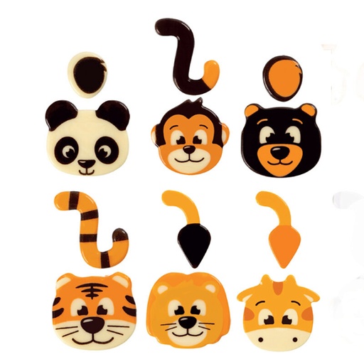 [08054318] 2067103 SET JUNGLE ANIMALS CHOCOLATE HEAD + TAIL 4CM 36 SETS ***S/CDE***