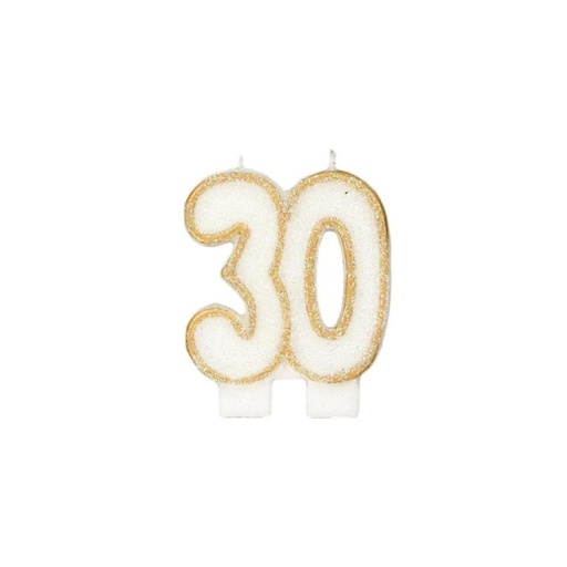 [08075609]  30th ANNIVERSARY NUMBER CANDLE WITH GOLD EDGE, 6CM HIGH