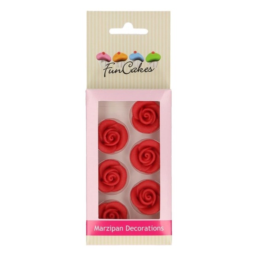 [08053256] FUNCAKES ROSE IN RED MARZIPAN 2.5CM 6 PCES
