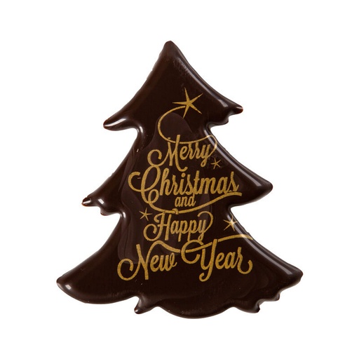 [08082150] 2015406 MERRY CHRISTMAS & HAPPY NEW YEAR DARK CHOCOLATE TREE PLATE 60 PCES