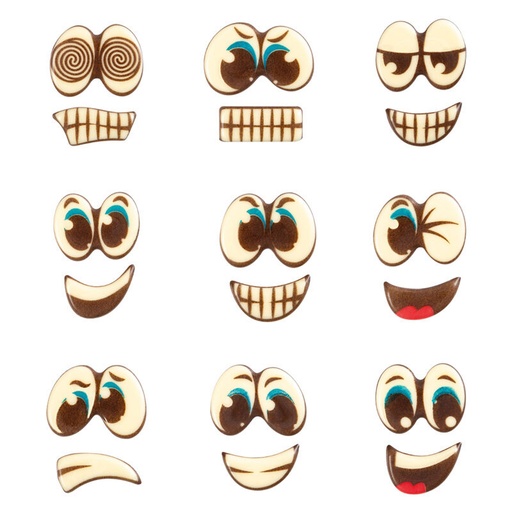 [08063204] 2034786 ASSORTMENT OF EYES AND MOUTH IN MELTED CHOCOLATE 3.5X3CM 90 PCES