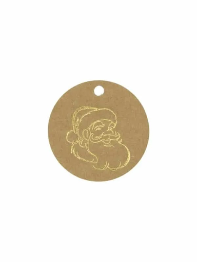 [60700725] CARTE A ACCROCHER KRAFT "PERE NOEL" DORE DIAM 5CM PAQUET DE 50PCES