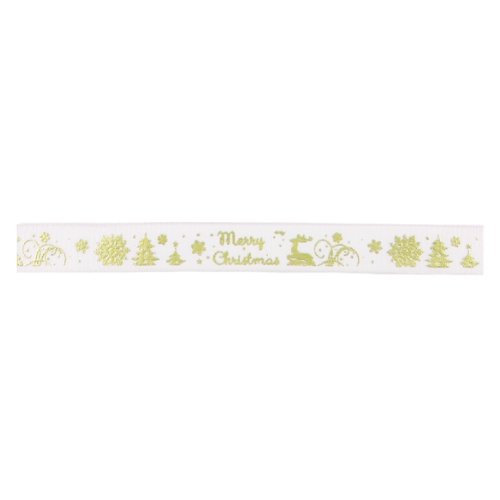 [62230159] RUBAN LAITONNE MERRY CHRISTMAS BLANC ET DORÉ 15MMX20M