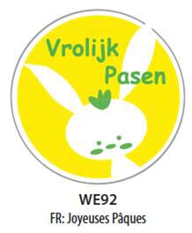 [70407878] GELE ZELFKLEVENDE ETIKETTEN "VROLIJK PASEN" ROL VAN 500 ETIKETTEN