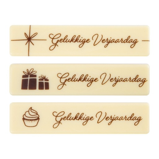 [08054900] 2067002 PLAQUETTE GELUKKIGE VERJAARDAG 10X2,2CM 60PCS ***S/CDE***