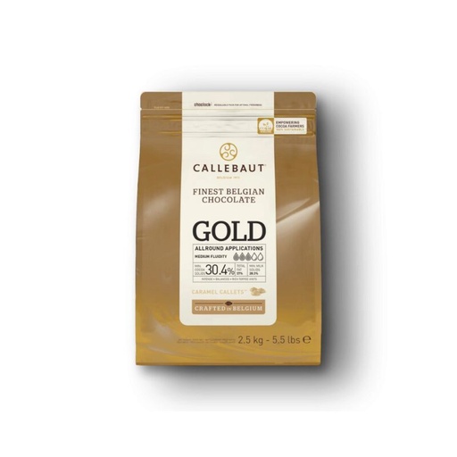 [03070702] CALLEBAUT CHK-R30 GOLD-E4-U70 CARAMEL CALLETS WIT DOOS VAN 4X2.5KG