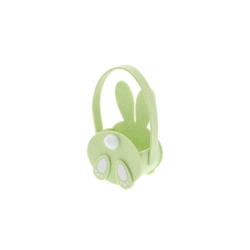 [61700545] SMALL BASKET WITH GREEN "RABBIT POMPOM" HANDLE