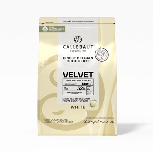 [05100822] CALLEBAUT W3-E4-U71 WITTE CALLETS VELVET   KARTON VAN 8 ZAKKEN X 2,5KG = ZAK