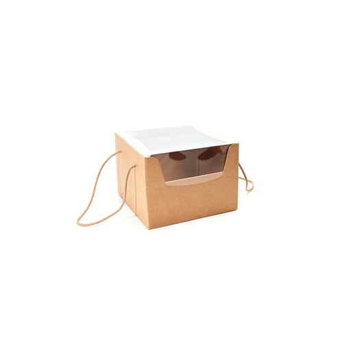 [60300153] BOITE PORTABLE KRAFT AVEC FENETRE 24.5X24.5 HT 18CM