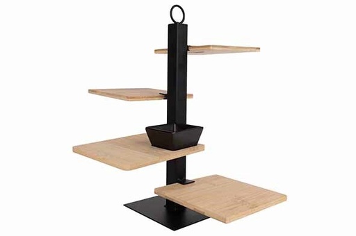 [60251840] C&T PRESENTOIR APERO TOUR METAL-35X35XH37CM4 PLANCHES BAMBOU+ 1 PLAT CERAMIQUE
