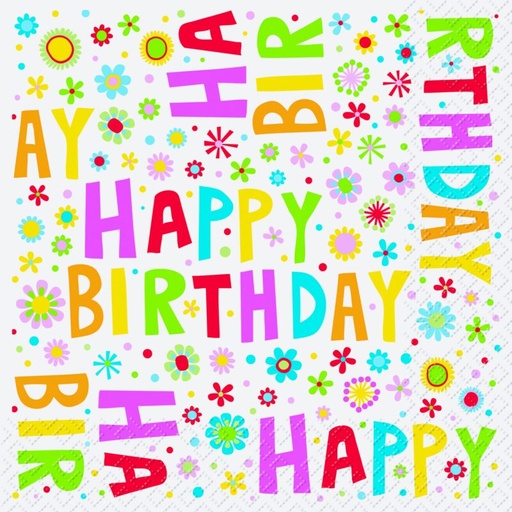 [60700678] STEWO SERVIETTE 33X33CM HAPPY BIRTHDAY FLEURS PAQUET DE 20PCES