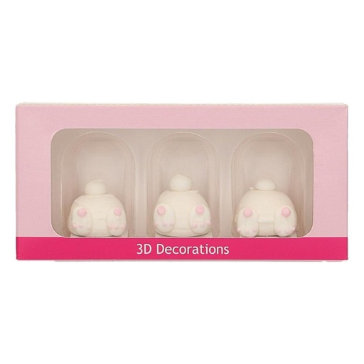 [08053280] FUNCAKES SUGAR RABBIT ASS DECORATION 3 PCES
