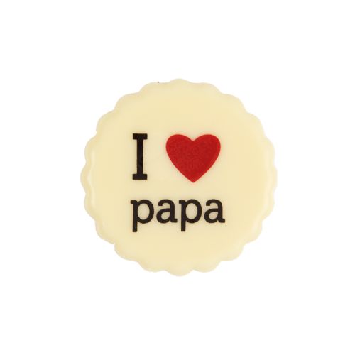 [08033607] 2011024 PLAQUETTE RONDE I LOVE PAPA CHOCO DIA35MM72PCES