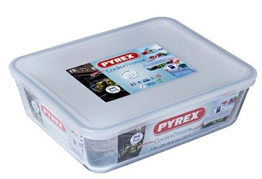 [57661150] PYREX COOK&FREEZ BOÎTE DE CONSERVATION RECTANGULAIRE 25 x 20CM HT 8CM EN VERRE BOROSILICATE 2,6L AVEC COUVERCLE -40 À +300°C