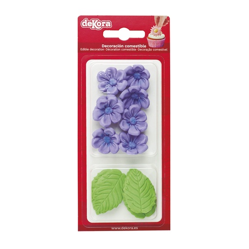 [08041097] 230063 8 PAARSE BLOEMEN EN 5 GROENE BLADEREN IN SUIKER
