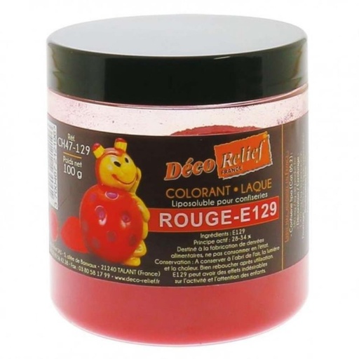 [70409313] ROOD E129  POEDER LAK KLEURSTOF VOOR CHOCOLADE 100GR =POT