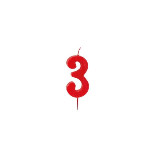 [70407087] BOUGIE CHIFFRE ROUGE N°3 HT 6CM