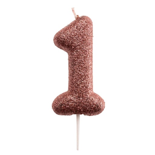 [08041511] BOUGIE CHIFFRE ROSE OR N°1 7CM