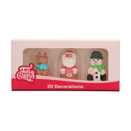 [08054177] FUNCAKES PÈRE NOEL&RENNE&BONHOMME DE NEIGE 3D EN SUCRE 4CM 3 PCES