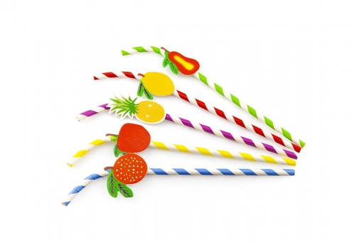 [53533122] SIER PAILLE PAPIER LIGNEE ASSORTIE AVEC FRUITS 24CM Ø6MM 50PCES