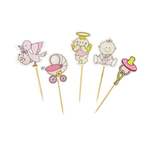 [08075558] DECOR 2D SUR PIC NAISSANCE FILLE 45MM 10PCES