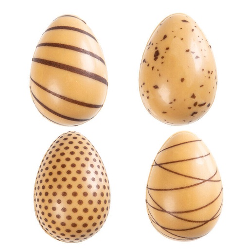 [08053882] 2069475 3D EIEREN LIJN/PUNT/VLEKKENPATROON 38X24MM 6 STUKS CHOCOLADE KARAMEL 96 STUKS