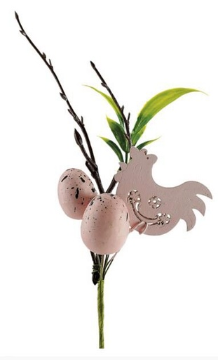 [60700471] PIQUET OEUFS POULE ROSE 4H10CM +TIGE "2022"