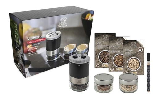 [60252184] PEUGEOT  GIFT SET MAESTRO MAT BLACK + 3 BOTTLES OF 3 GRANDS CRUS PEPPER