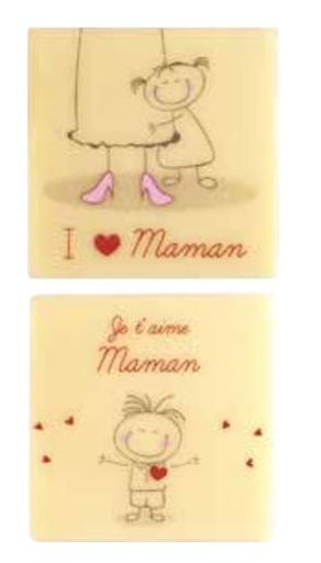 [08057181] PCB Carrés WC Je t'aime maman 2 designs 3,5 cm 240pces ***s/cd***