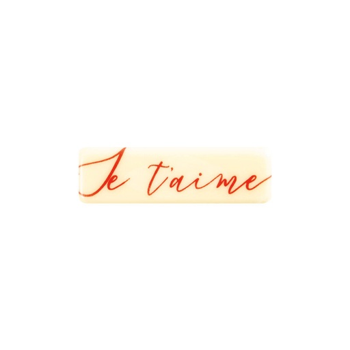 [08053861] 2068043 PLAQUETTE JE T AIME ROUGE 45X13MM CHOCOLAT BLANC 150 PCES