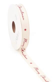 [60700726] RUBAN COTON BLANC MERRY CHRISTMAS EN ROUGE 15MM X  15M