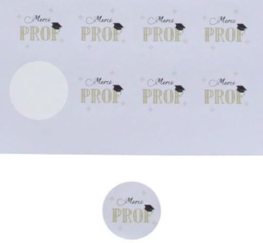 [60100503] STICKER 4 CM "MERCI PROF"FEUILLE DE 24 PCES