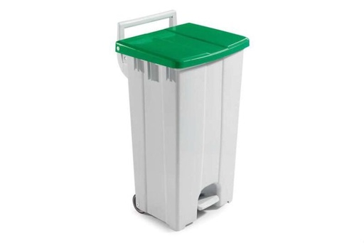 [70409911] POUBELLE AVEC COUVERCLE VERT-90L A/PEDALE+2 ROUES