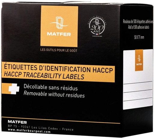[57658620] +MATFER ETIQUETTES HYDROSOLUBLES HACCP 250P BOITE DISTRIBUTRICE