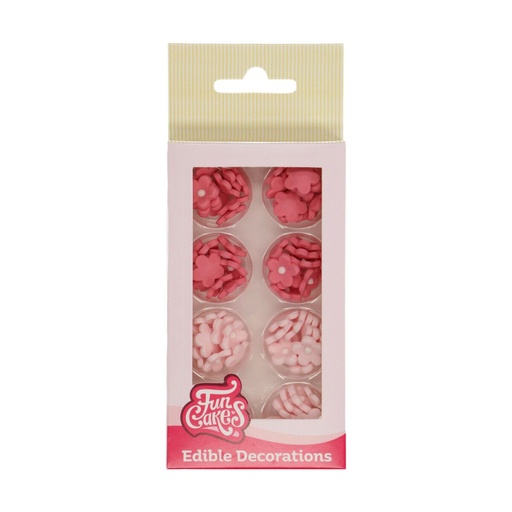 [08053767] FUNCAKES MINI ASSORTED PINK SUGAR FLOWERS Ø1.4CM 32PCS
