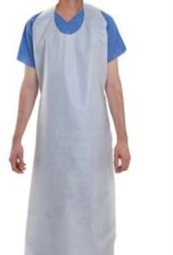 [53141010] WHITE DISPOSABLE POLY APRON 100 PCES DIMENSIONS 70 X 122 CM