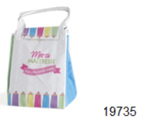 [60100447] "MERCI MAITRESSE" GEÏSOLEERDE TAS 18X18XHT22CM FOST+ INBEGREPEN