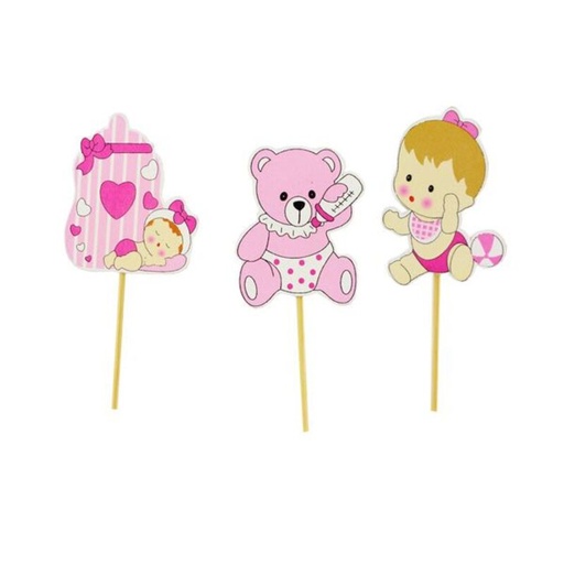 [08075559] DECOR 2D SUR PIC NAISSANCE FILLE 60MM 3PCES