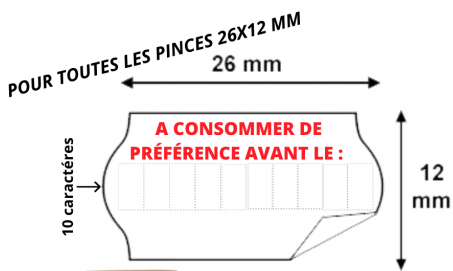 [37730234] PIERRET ETIQUETTES 26X12MM (C8) "A CONSOMMER AVANT FIN" COLLE PERMANENTE 36 RLX DE 1500 ETIQUETTES