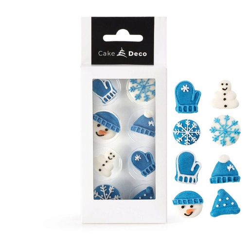 [08054179] 1039408 DECORATION NOEL BLANC/BLEU 2D EN SUCRE Ø 25MM  8 PCES