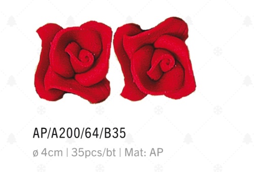 [08020617] ROSES MASSEPAIN ROUGE 5 PETALES 4CM 35 PCES