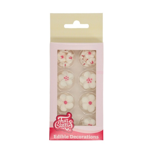[08053770] FUNCAKES MIX WHITE SUGAR FLOWERS PINK HEART Ø2.3-1.5CM 32PCS