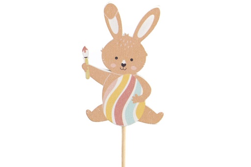 [61700478] PIQUET BOIS LAPIN LOUIS AVEC OEUF COLORE HT 26,5CM