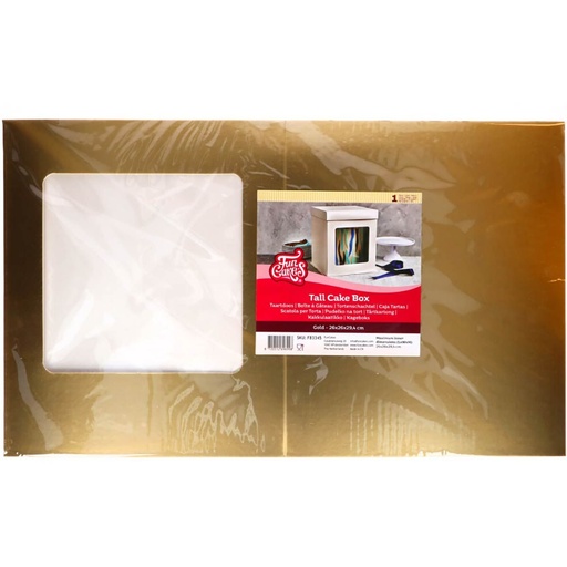 [08053794] FUNCAKES CAKE DOOS 26X26X29.4CM GOUD MET VITRINEKAST