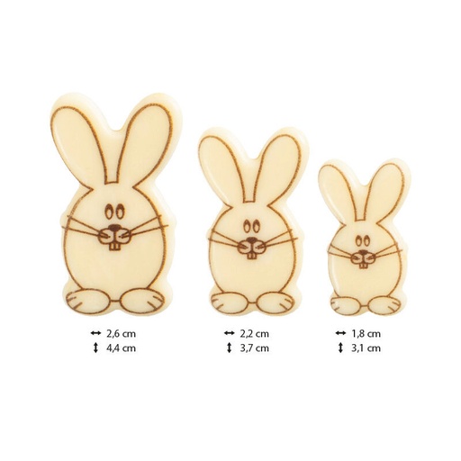 [08053909] 2069479 PLAQUETTE LAPIN ASS 3 TAILLES CHOCOLAT BLANC150 PCES