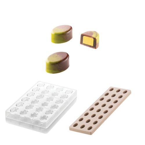 [51661546] SILIKOMART TRITAN PRALINE MOLD CH014 OVAL KIT 01 3.3X2.3XH1.5CM + ICH014 SILICONE MOLD