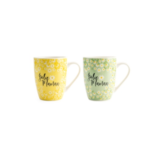 [61700540] MUG MARGUERITE JAUNE/VERTE "JOLIE MAMAN" Ø8,5CM H10,5CM